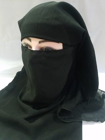 Two Layers Plain Chiffon Niqab - Black