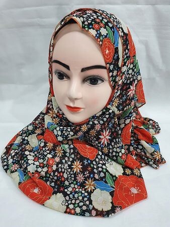 Printed Two Loops Chiffon Instant Hijab - Print 2