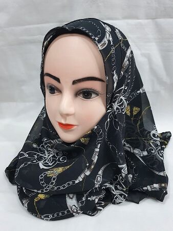 Printed Two Loops Chiffon Instant Hijab - Print 3