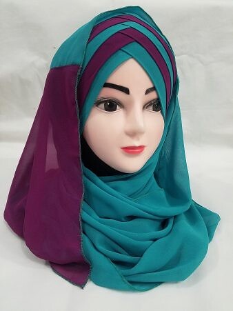 Criss Cross Multi Color Ready to Wear - Sea Green and Fuchsia