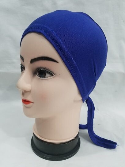 Plain Tie Back Bonnet Cap - Blue