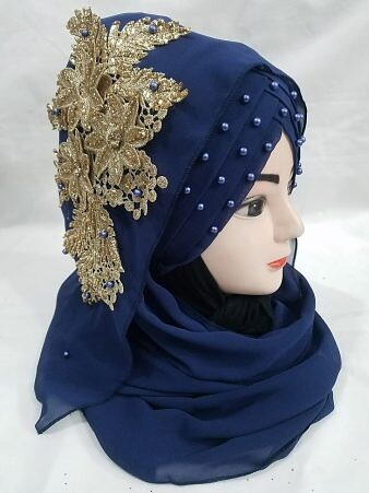 Pearl Ready to Wear with Fancy Bunch - Dark Blue