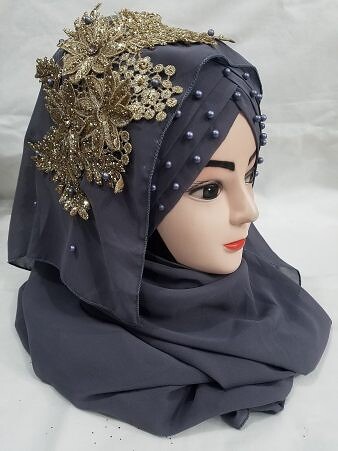 Pearl Ready to Wear with Fancy Bunch - Grey Pearl Ready to Wear with Fancy Bunch - Grey