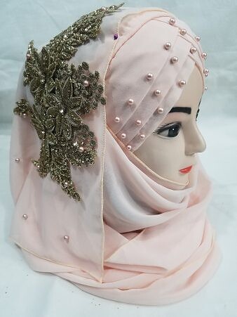 Pearl Ready to Wear with Fancy Bunch - Light Peach