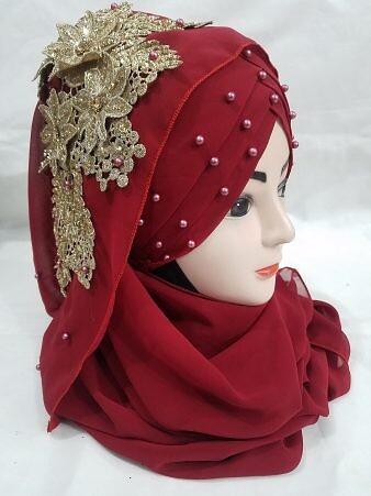 Pearl Ready to Wear with Fancy Bunch - Red Pearl Ready to Wear with Fancy Bunch - Red