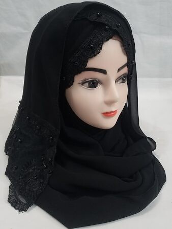 Embroidered Ready to Wear Hijab - Black Embroidered Ready to Wear Hijab - Black