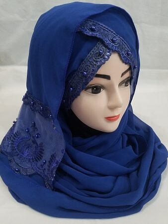 Embroidered Ready to Wear Hijab - Blue Embroidered Ready to Wear Hijab - Blue