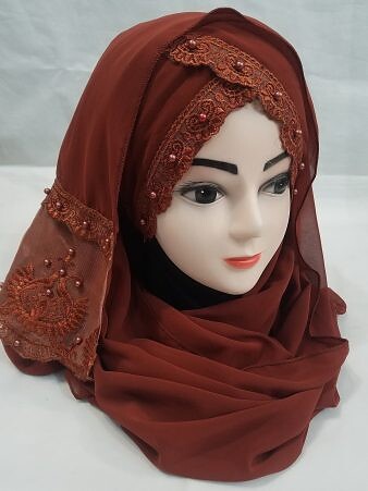 Embroidered Ready to Wear Hijab - Caramel Brown Embroidered Ready to Wear Hijab - Caramel Brown