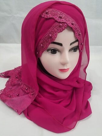Embroidered Ready to Wear Hijab - Deep Pink Embroidered Ready to Wear Hijab - Deep Pink