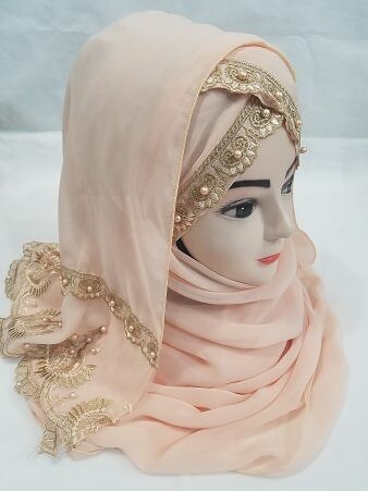 Embroidered Ready to Wear Hijab - Light Peach