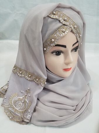 Embroidered Ready to Wear Hijab - Nude