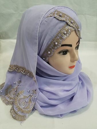 Embroidered Ready to Wear Hijab - Purple Embroidered Ready to Wear Hijab - Purple