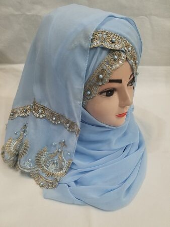 Embroidered Ready to Wear Hijab - Sky Blue Embroidered Ready to Wear Hijab - Sky Blue