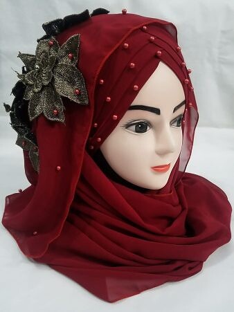 Pearl Ready to Wear with Flower Bunch - Red Pearl Ready to Wear with Flower Bunch - Red