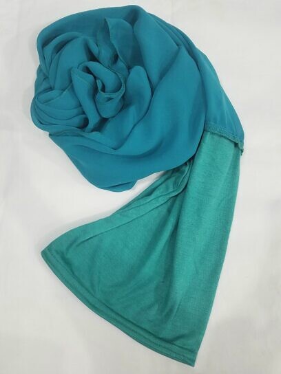 chiffon ready to wear with stitched cap turquoise