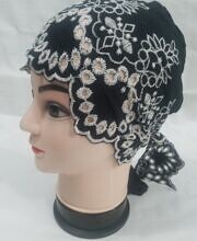 embroidered tie back bonnet black