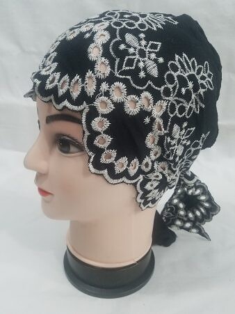 Embroidered Tie Back Bonnet - Black Embroidered Tie Back Bonnet - Black