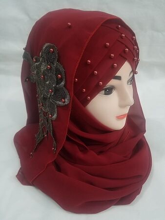 Pearl Ready to Wear with Fancy Bunch - Maroon Pearl Ready to Wear with Fancy Bunch - Maroon