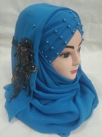 Pearl Ready to Wear with Fancy Bunch - Sky Blue Pearl Ready to Wear with Fancy Bunch - Sky Blue