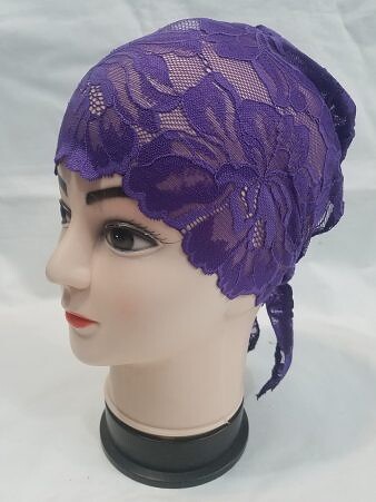 Lace Tie Back Bonnet Cap - Brinjal Lace Tie Back Bonnet Cap - Brinjal