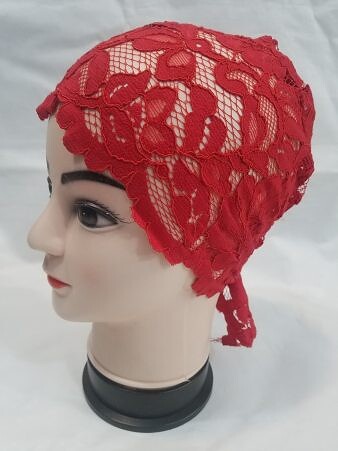 Lace Tie Back Bonnet Cap - Red 2 Lace Tie Back Bonnet Cap - Red 2