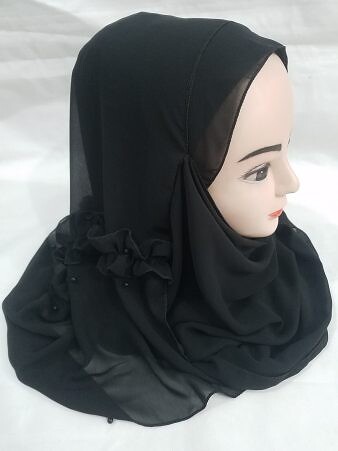 Two Loops Chiffon Instant Hijab with Frill - Black