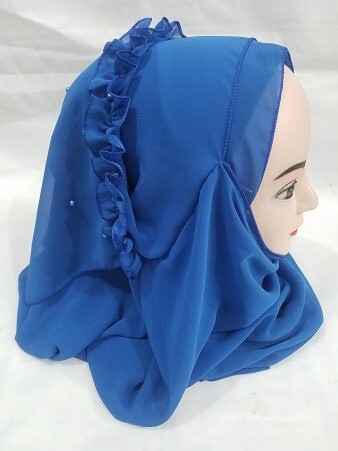 Two Loops Chiffon Instant Hijab with Frill - Blue Two Loops Chiffon Instant Hijab with Frill - Blue