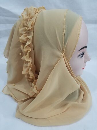 Two Loops Chiffon Instant Hijab with Frill - Fawn