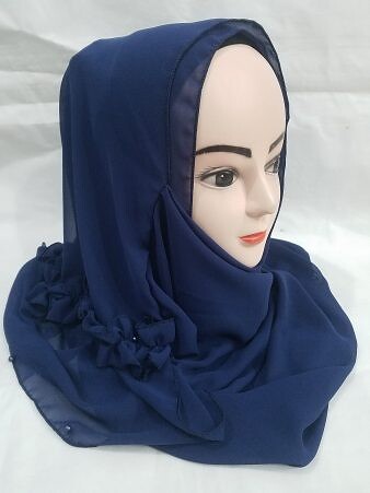 Two Loops Chiffon Instant Hijab with Frill - Navy Blue