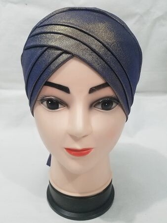 Criss Cross Shimmery Tie Back Bonnet - Navy Blue Criss Cross Shimmery Tie Back Bonnet - Navy Blue