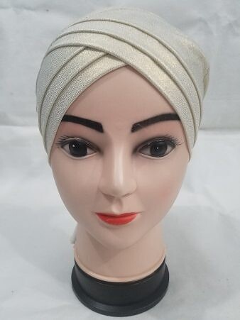 Criss Cross Shimmery Tie Back Bonnet - Off-white Criss Cross Shimmery Tie Back Bonnet - Off-white