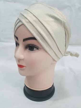 Criss Cross Shimmery Tie Back Bonnet - Off-white Criss Cross Shimmery Tie Back Bonnet - Off-white