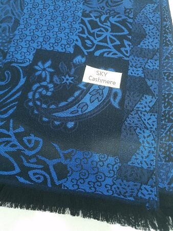 Sky Cashmere Self Printed Scarf - Blue Sky Cashmere Self Printed Scarf - Blue