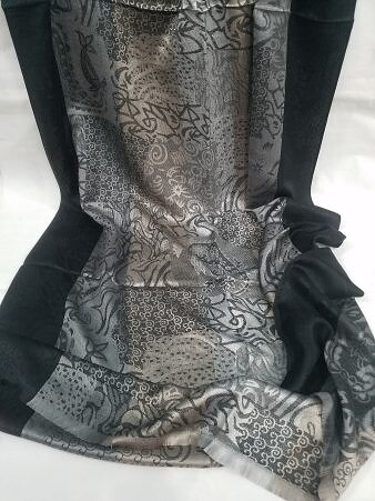 Sky Cashmere Self Printed Scarf - Grey and Black