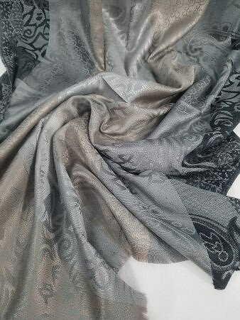 Sky Cashmere Self Printed Scarf - Grey and Black