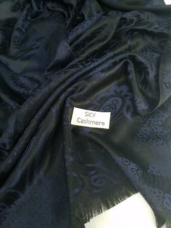 Sky Cashmere Self Printed Scarf - Navy Blue Sky Cashmere Self Printed Scarf - Navy Blue