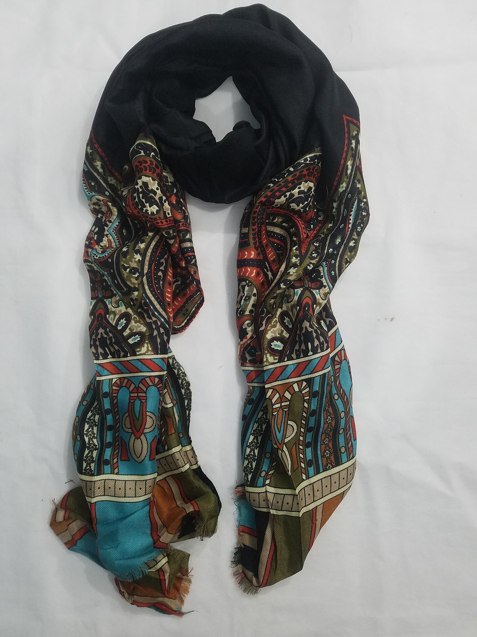 Linen Printed Scarf - Black - SuZain Hijabs