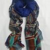 linen printed scarf blue