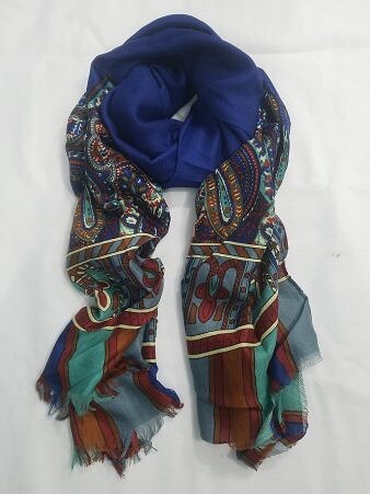Linen Printed Scarf - Blue