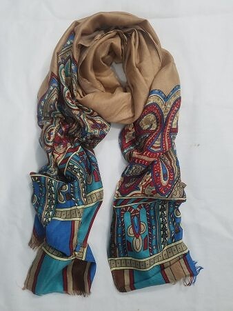Linen Printed Scarf - Camel