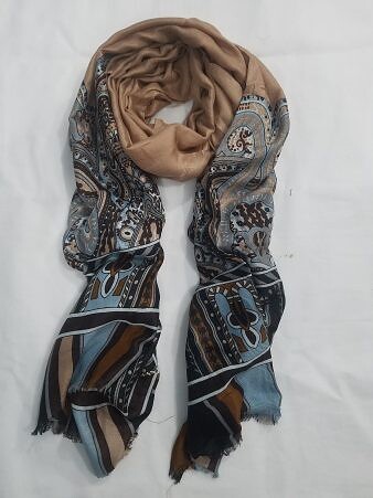 Linen Printed Scarf - Coffee
