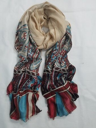 Linen Printed Scarf - Cream Linen Printed Scarf - Cream