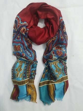 Linen Printed Scarf - Red