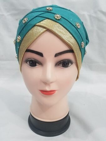 Fancy Criss Cross Tie Back Bonnet - Aqua Blue