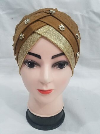 Fancy Criss Cross Tie Back Bonnet - Caramel Brown
