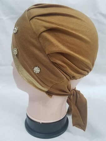 Fancy Criss Cross Tie Back Bonnet - Caramel Brown