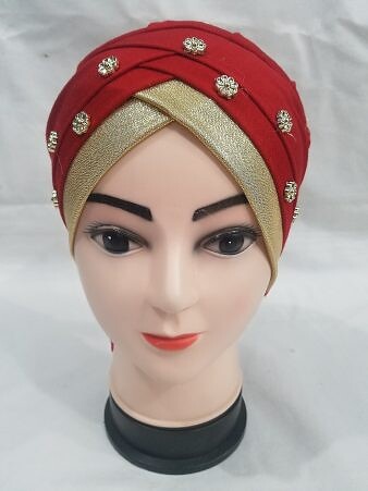 Fancy Criss Cross Tie Back Bonnet - Red