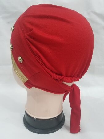 Fancy Criss Cross Tie Back Bonnet - Red