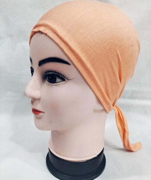 plain tie back bonnet cap peach