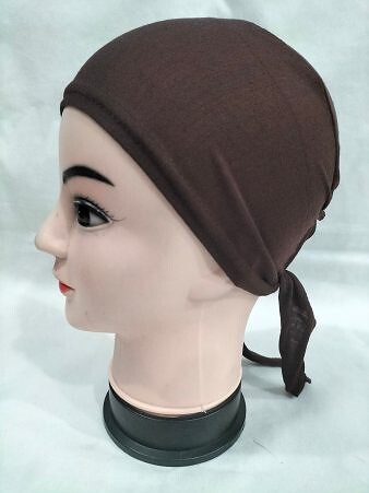 Plain Tie Back Bonnet Cap - Brown